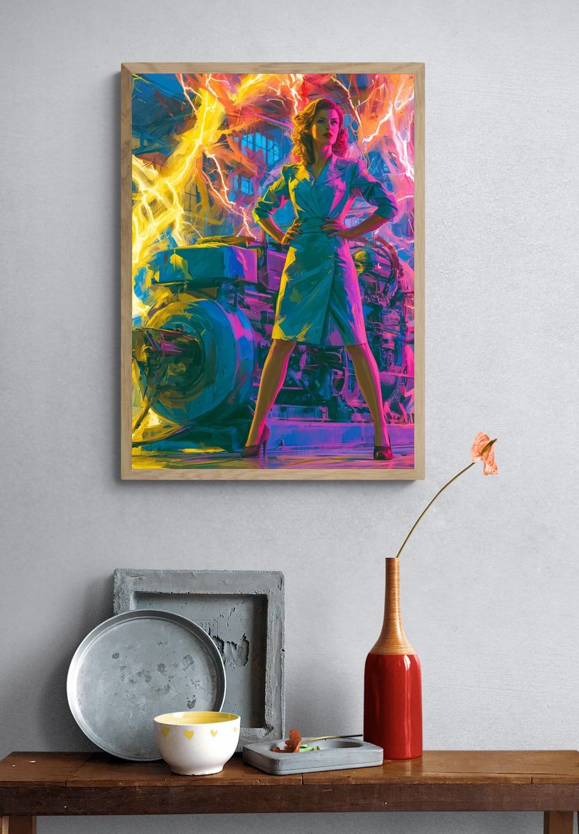 Neon Power Woman Illustration Poster. — room view 3