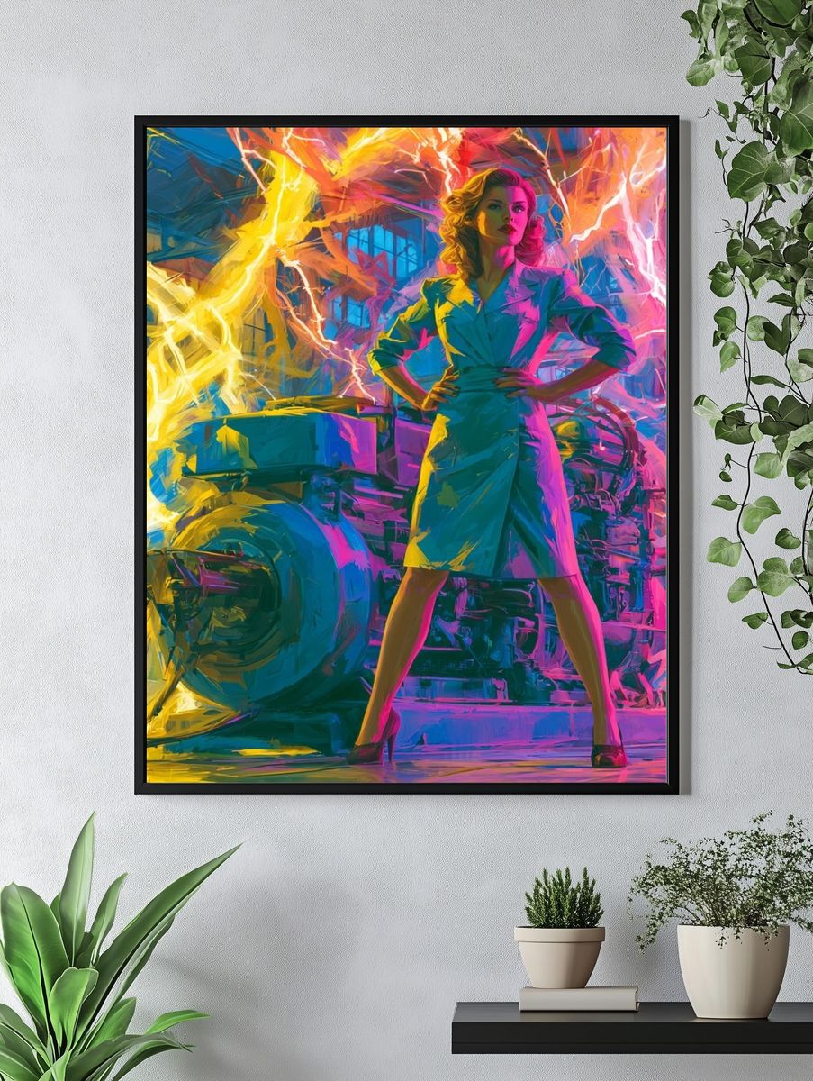 Neon Power Woman Illustration Poster. — room view 4