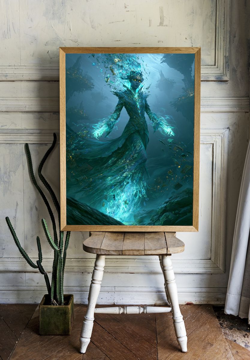 Abyssal Water Spirit Illustration Poster. room preview