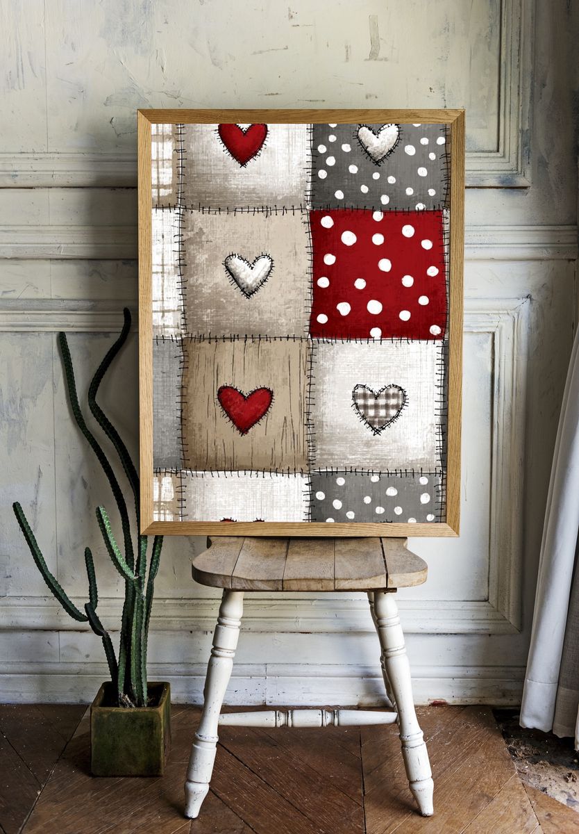 Patchwork Hearts Folk Art Poster. room preview