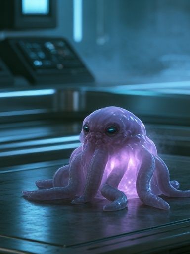 Glowing Alien Octopus Illustration Poster. poster detail