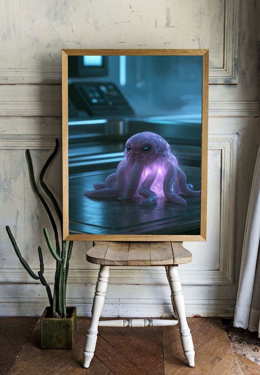 Glowing Alien Octopus Illustration Poster. — room view 1