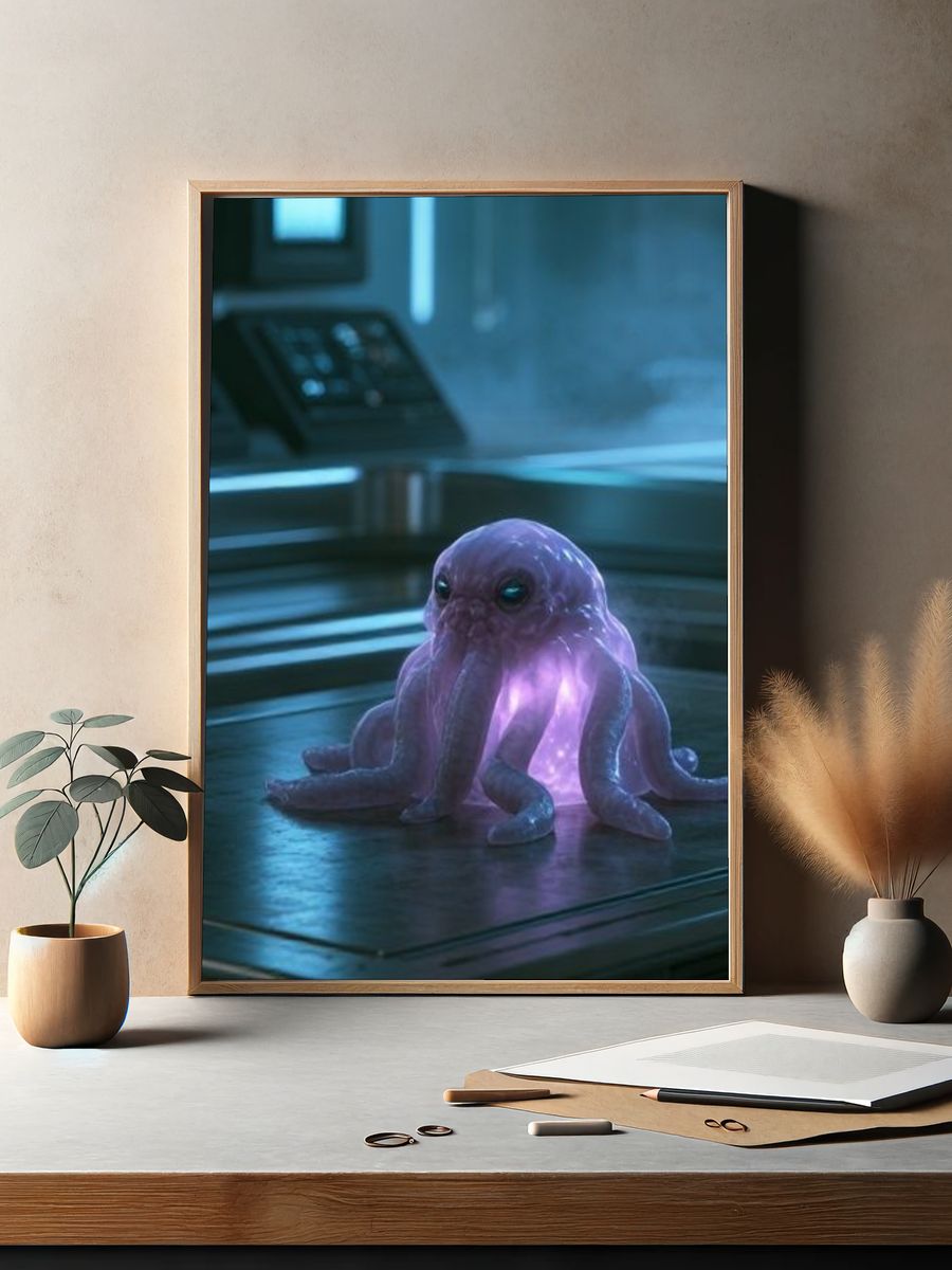 Glowing Alien Octopus Illustration Poster. — room view 2