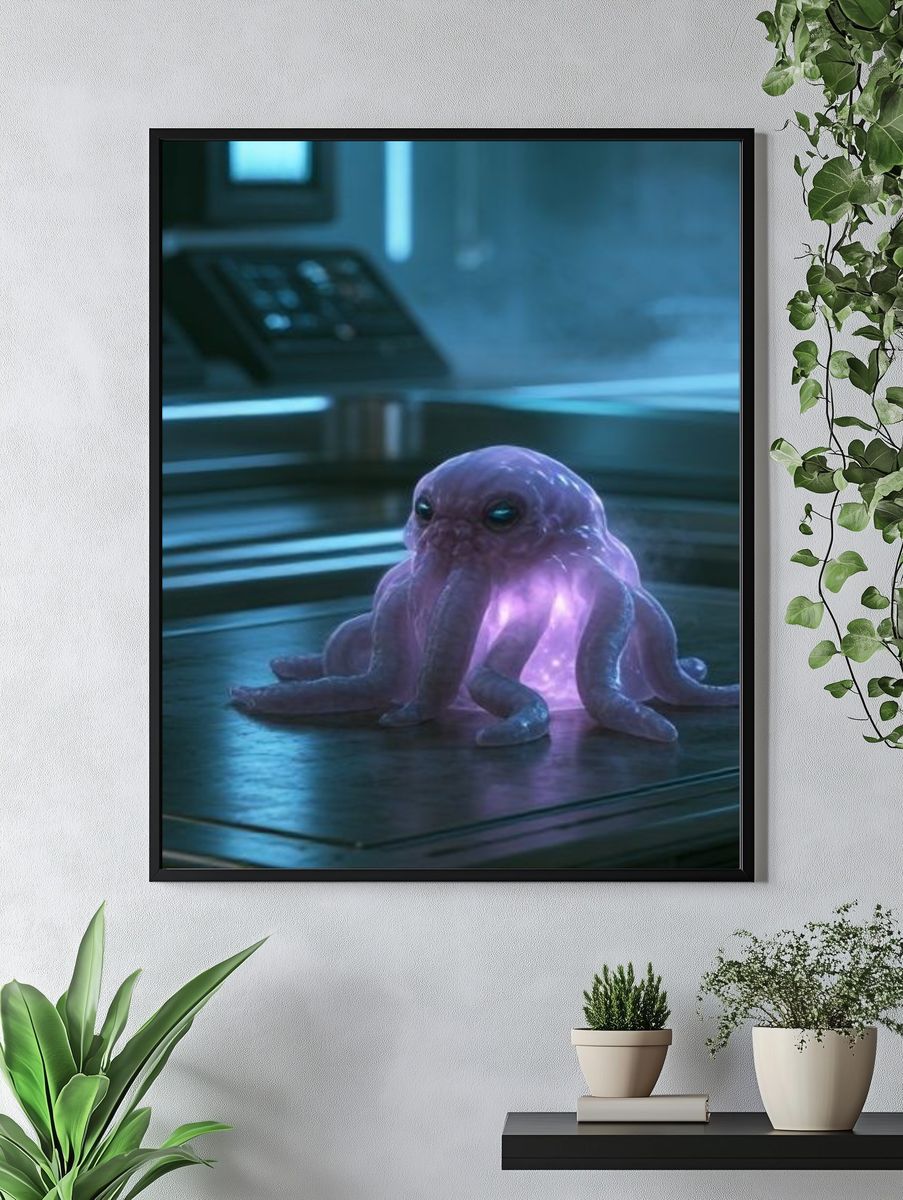 Glowing Alien Octopus Illustration Poster. — room view 4