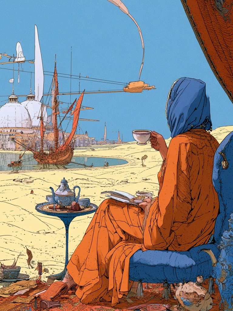 Desert Tea Dreamscape Illustration Poster. poster detail