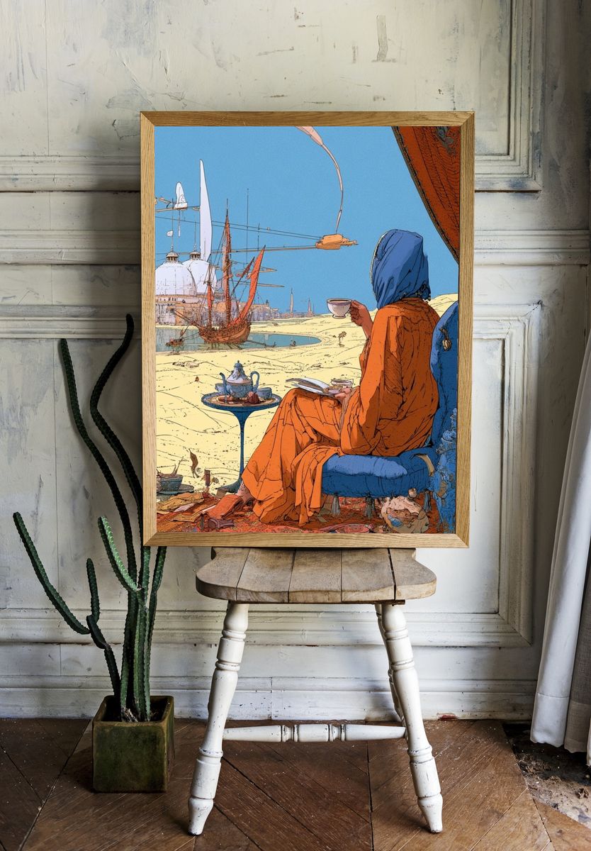 Desert Tea Dreamscape Illustration Poster. — room view 1