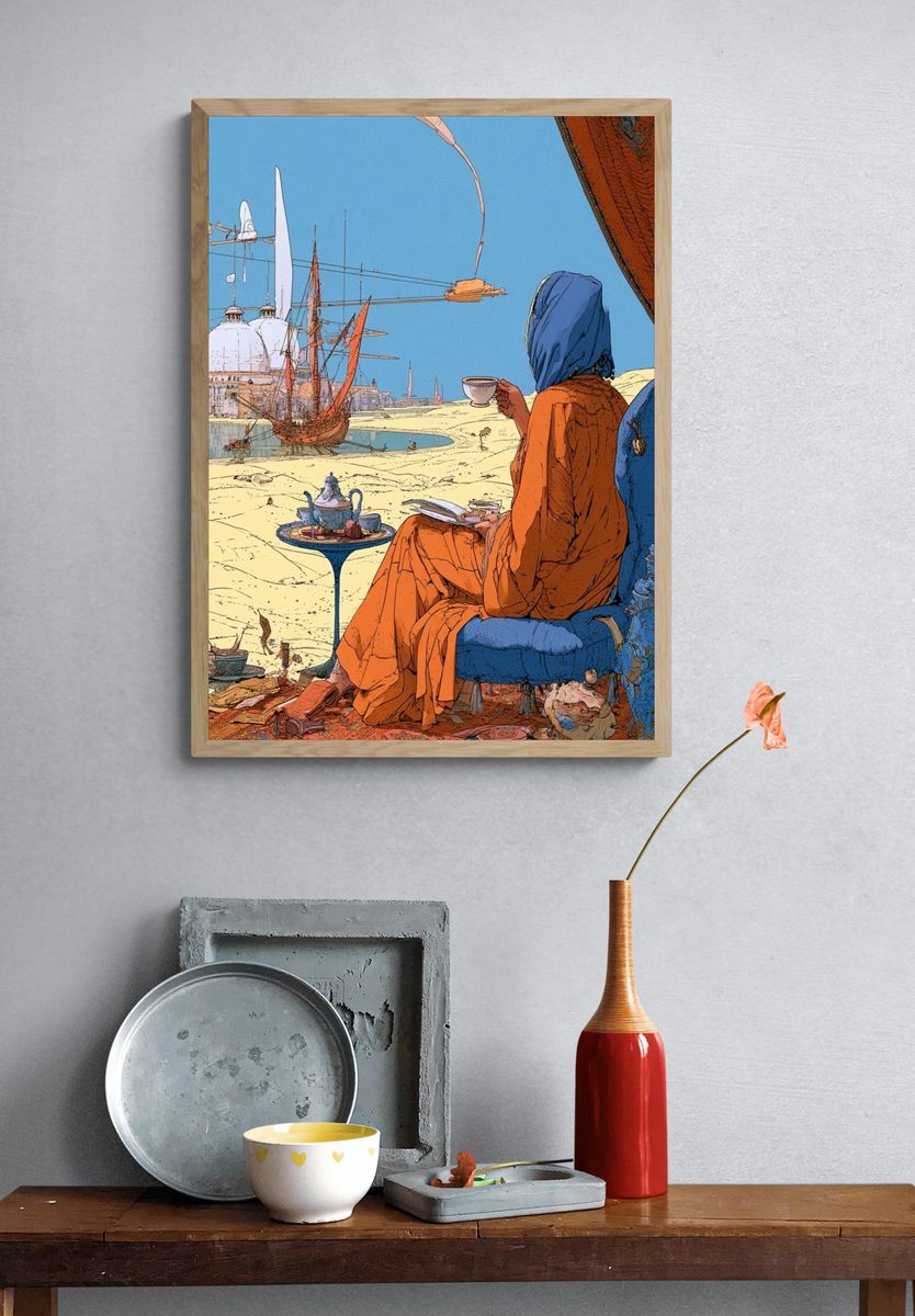 Desert Tea Dreamscape Illustration Poster. — room view 3