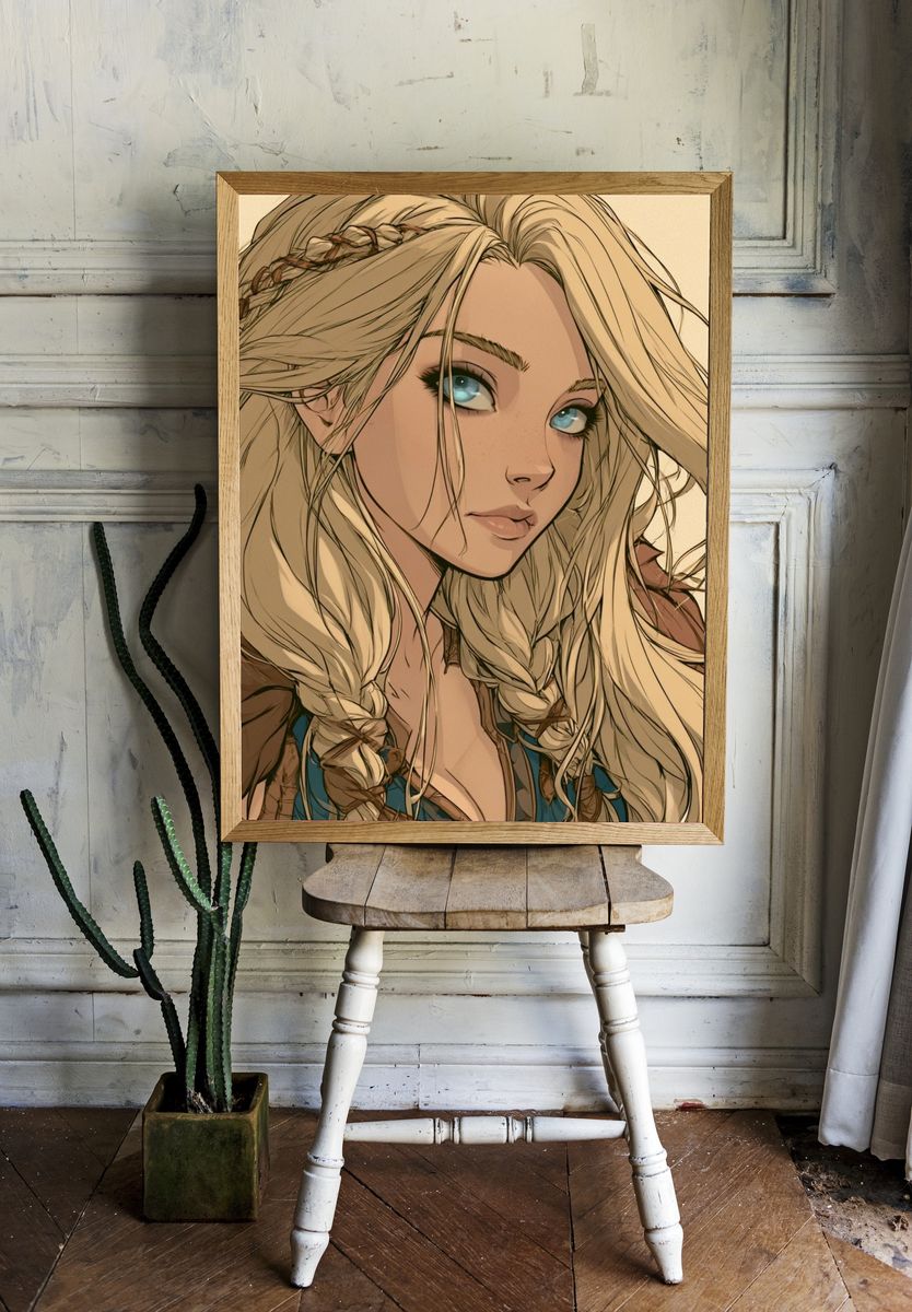 Blonde Fantasy Portrait Illustration Poster. room preview