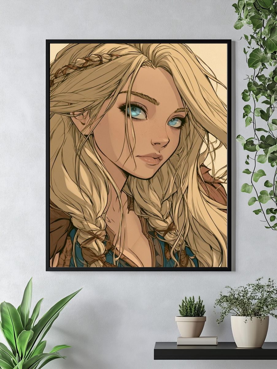 Blonde Fantasy Portrait Illustration Poster. — room view 4
