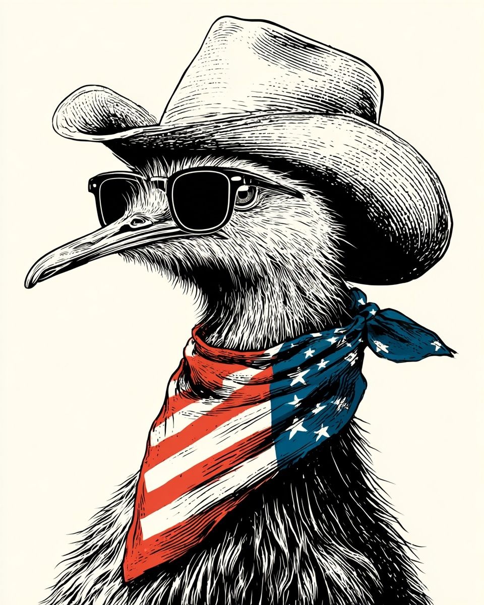 Cowboy Ostrich Illustration Poster. poster detail