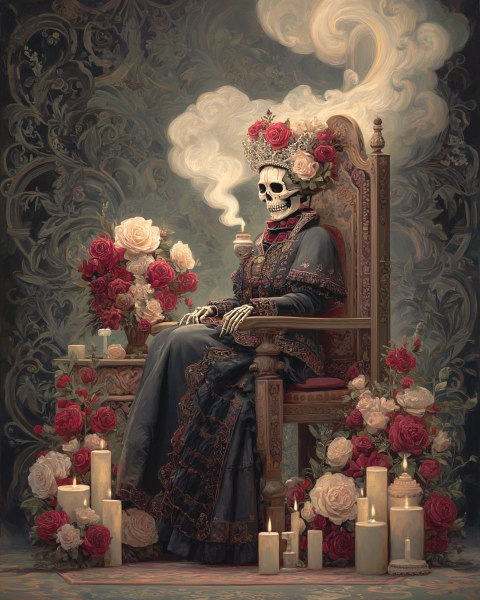 Skeleton Queen with Roses Print. poster — illustration art