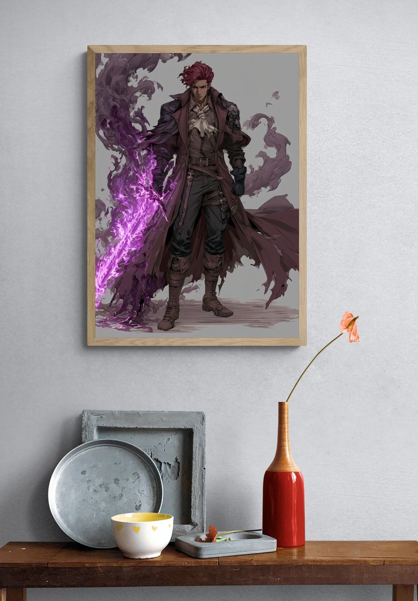 Dark Fantasy Warrior Illustration Poster. — room view 3