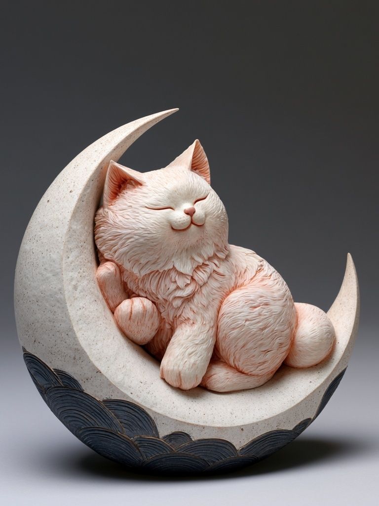 Sleeping Cat Moon Illustration Poster. poster detail
