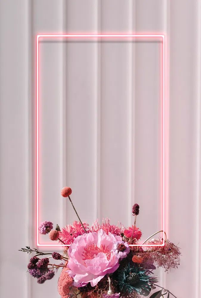 Blank floral neon rectangle frame. poster — illustration art