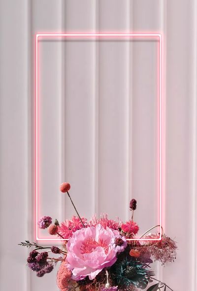 Blank floral neon rectangle frame. poster print