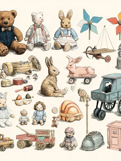 Vintage Toy Animals Illustration Poster. poster print