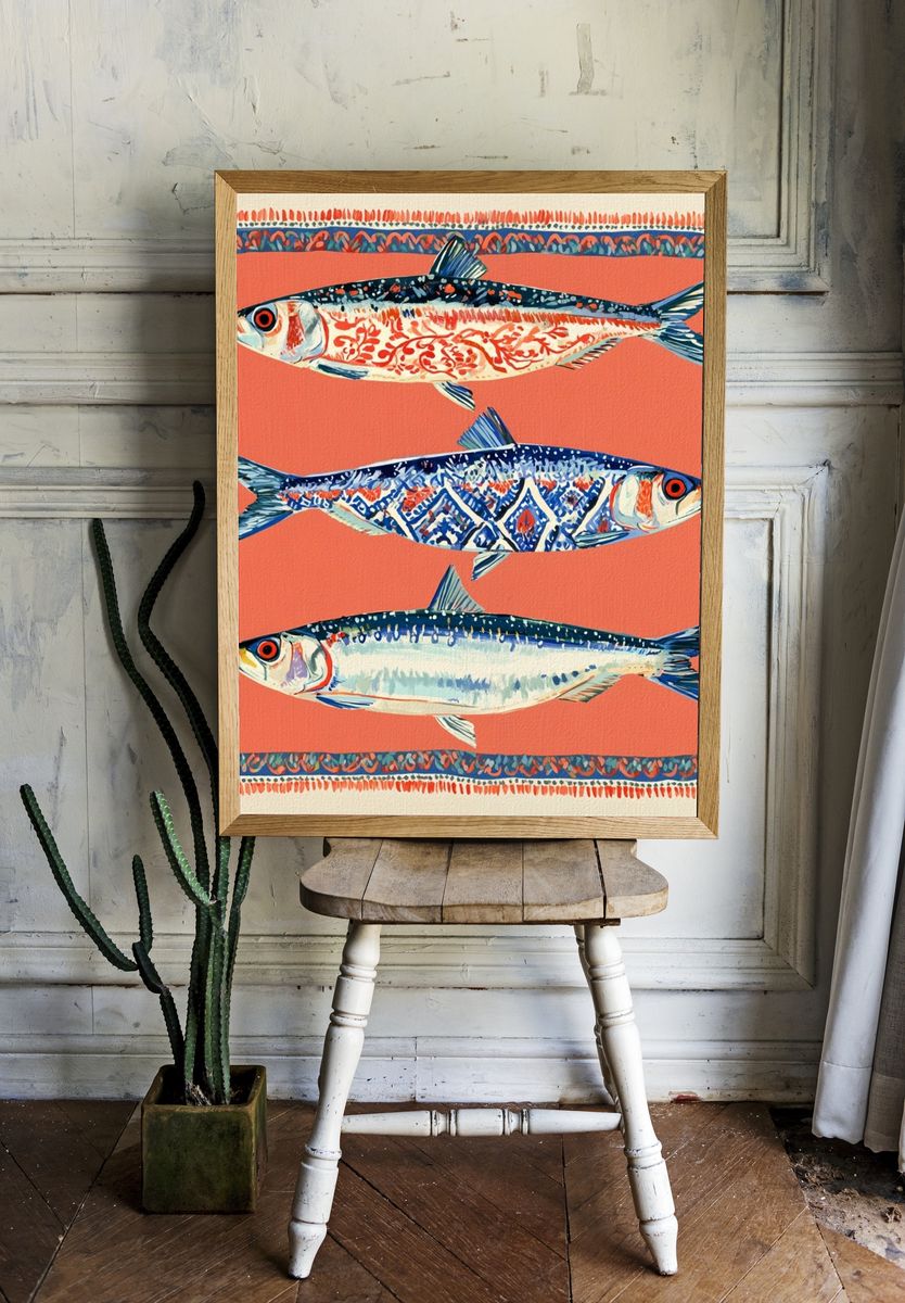 Patterned Fish Illustration Poster. room preview
