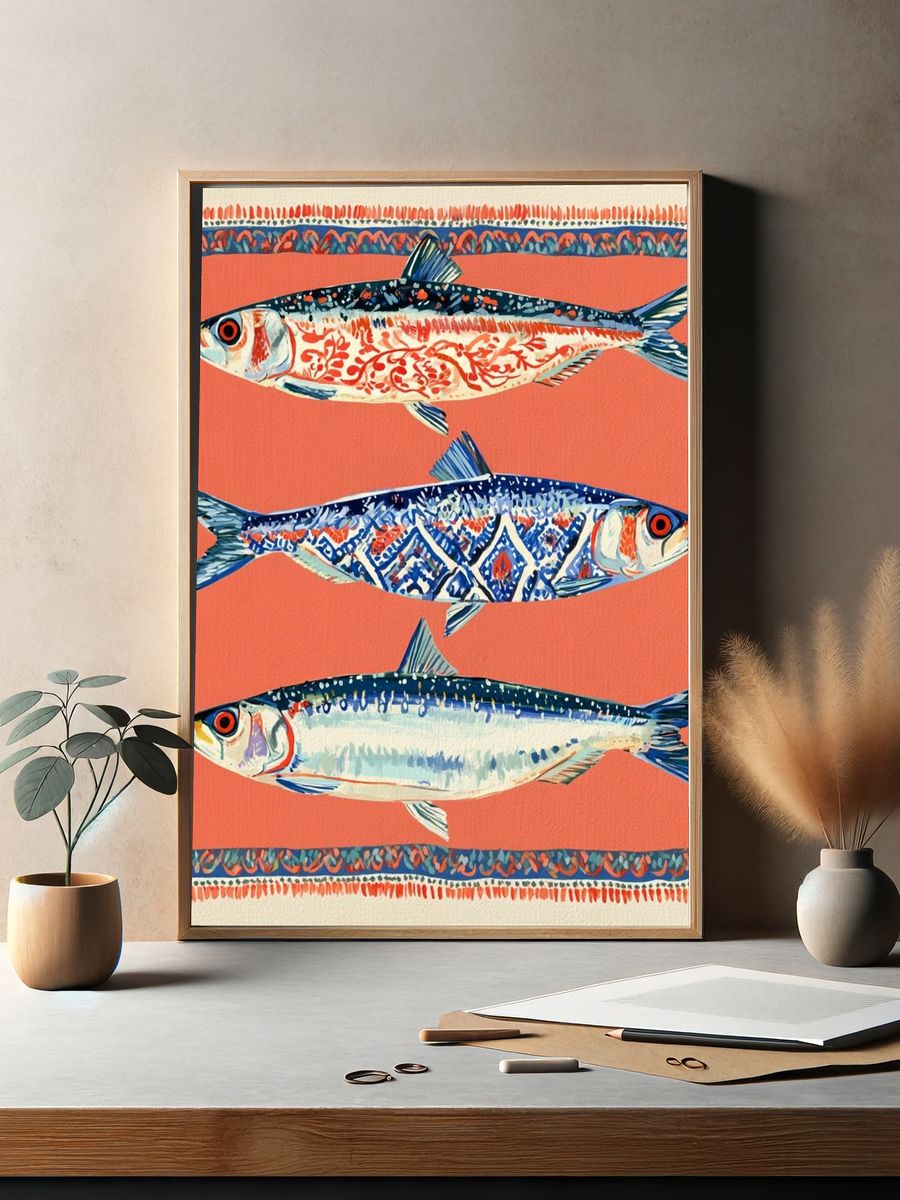Patterned Fish Illustration Poster. — room view 2