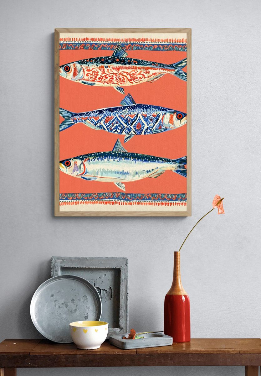 Patterned Fish Illustration Poster. — room view 3
