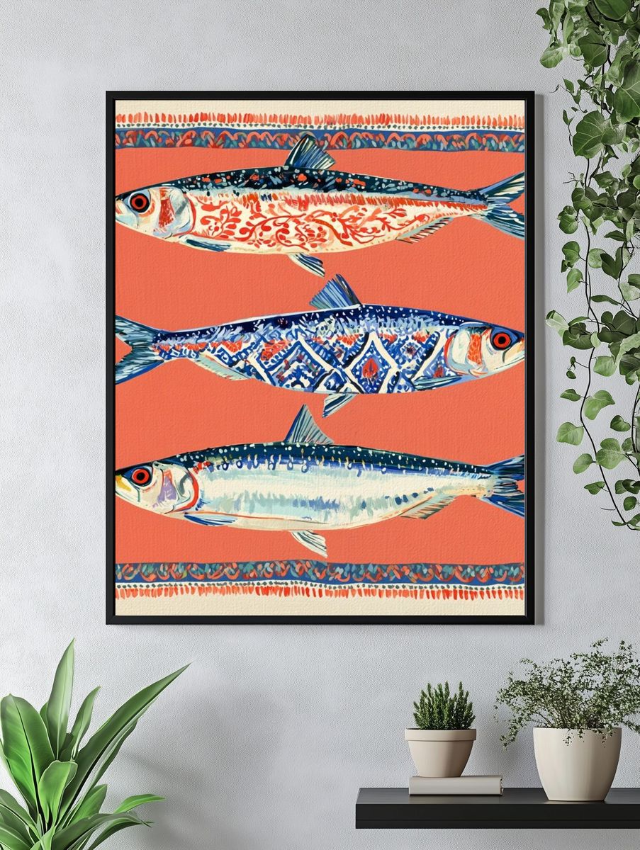 Patterned Fish Illustration Poster. — room view 4