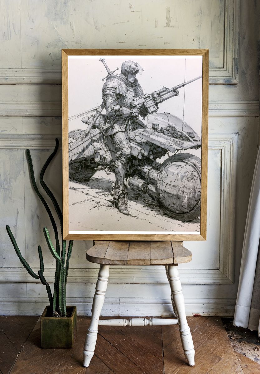 Armored Sci-Fi Rider Illustration Poster. — room view 1