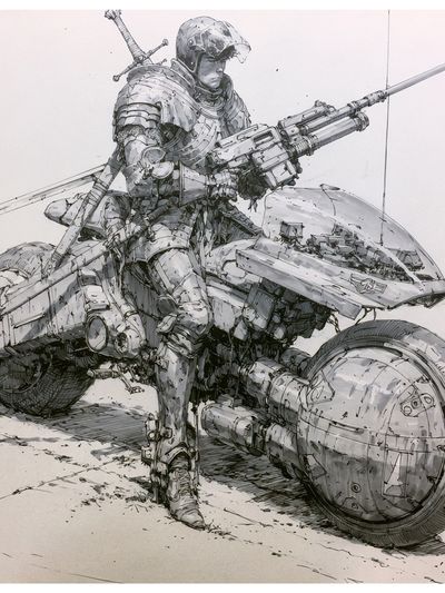 Armored Sci-Fi Rider Illustration Poster. poster