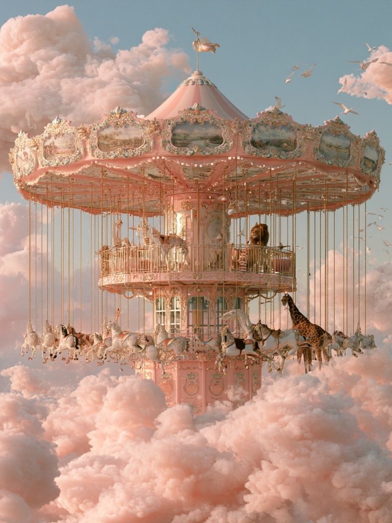 Dreamy Carousel in Clouds Poster. poster — illustration art