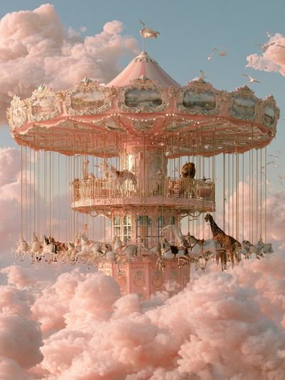 Dreamy Carousel in Clouds Poster.