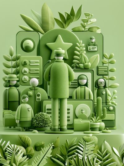 Green Paper Cut People Illustration Poster.