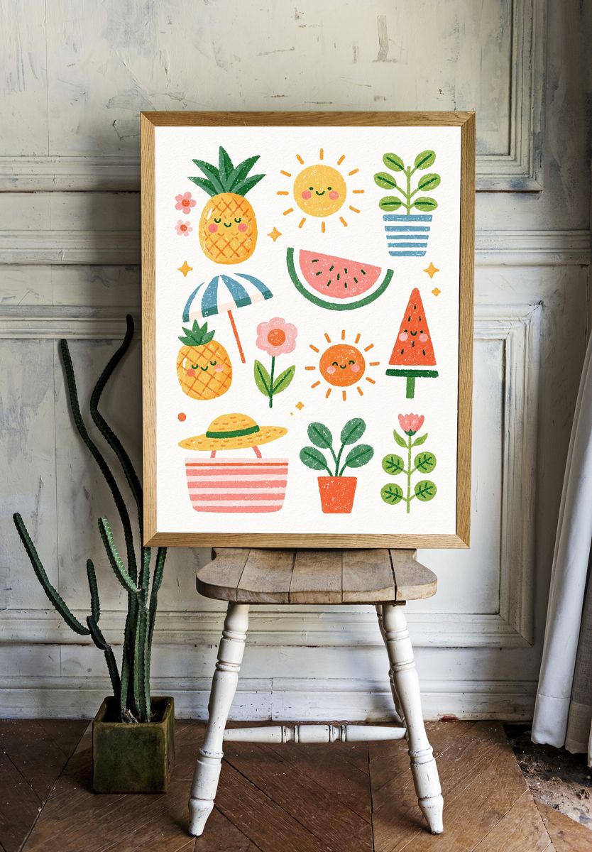Cute Summer Fruits Illustration Poster. — room view 1