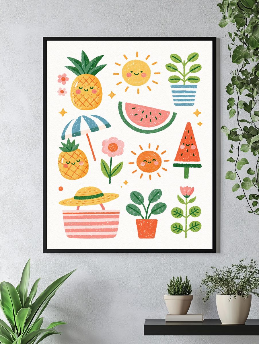 Cute Summer Fruits Illustration Poster. — room view 4
