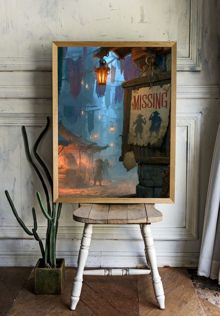 Foggy Fantasy Alley Illustration Poster. — room view 1