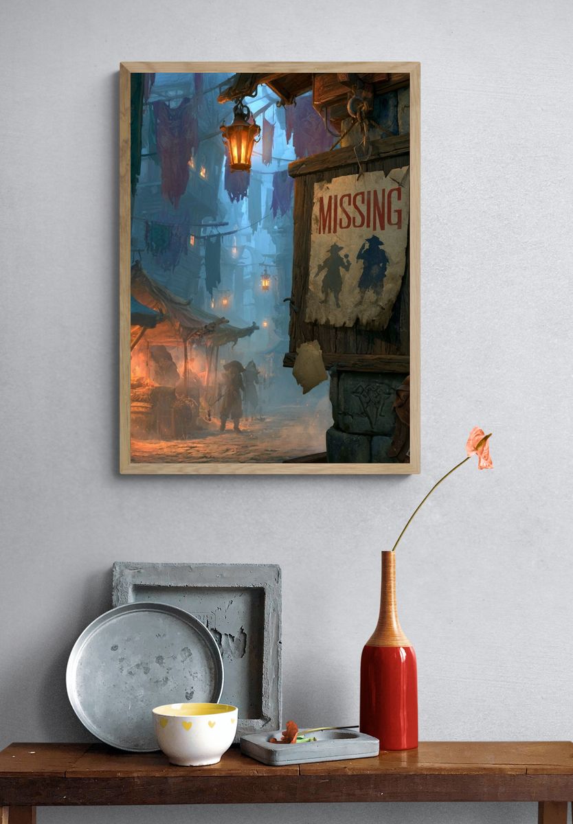 Foggy Fantasy Alley Illustration Poster. — room view 3