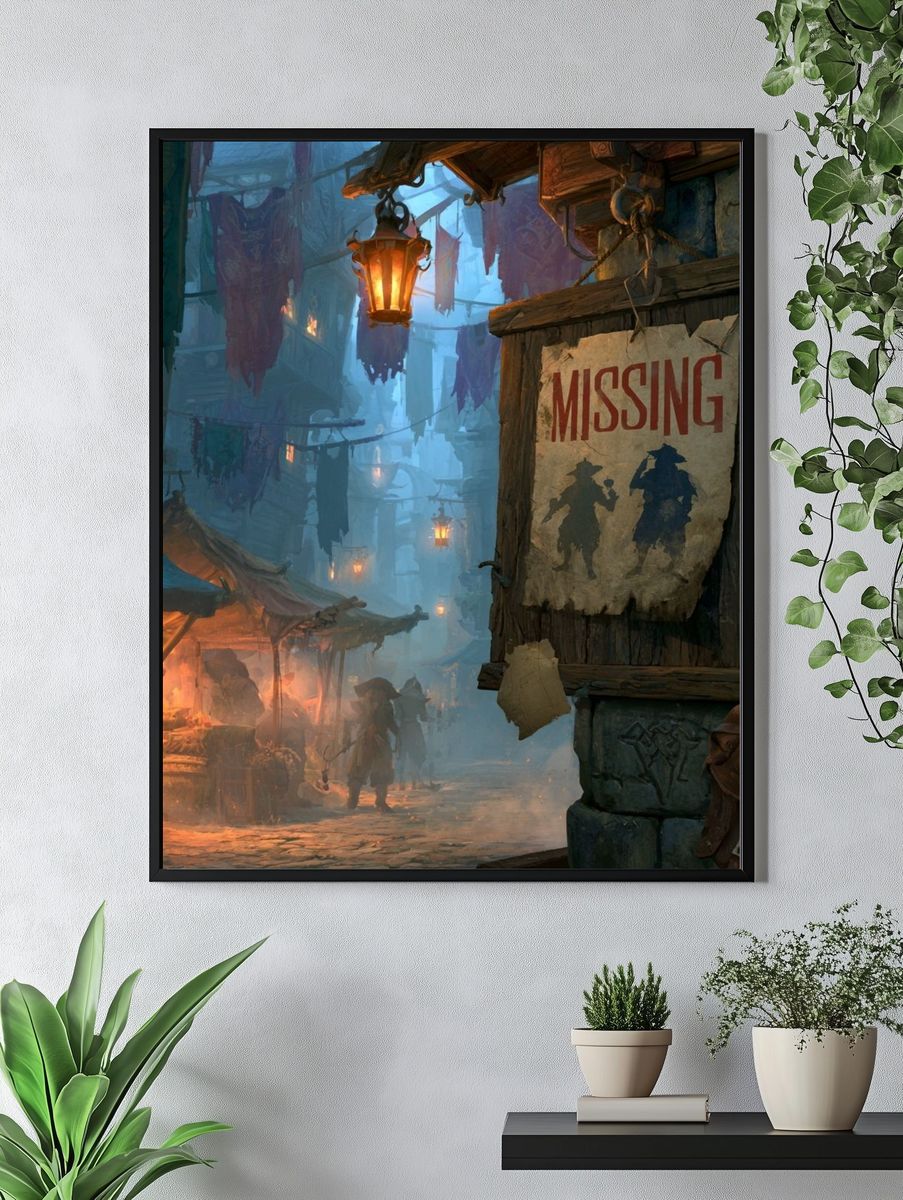 Foggy Fantasy Alley Illustration Poster. — room view 4