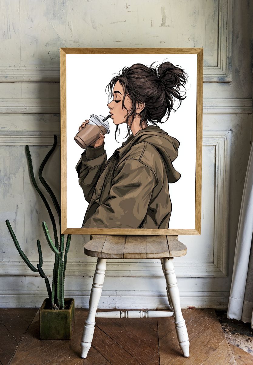 Coffee Break Girl Illustration Poster. room preview