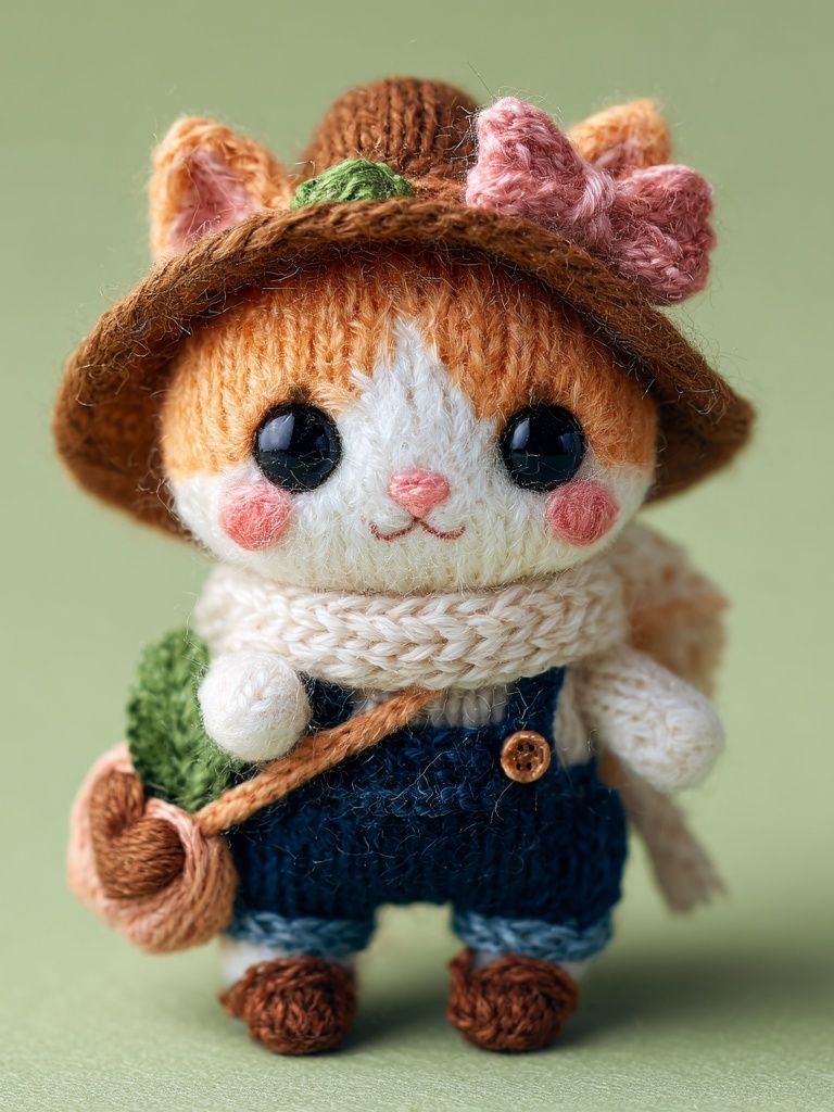 Knitted Cat Doll Illustration Poster. poster — illustration art