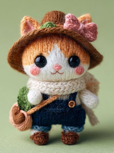 Knitted Cat Doll Illustration Poster. poster