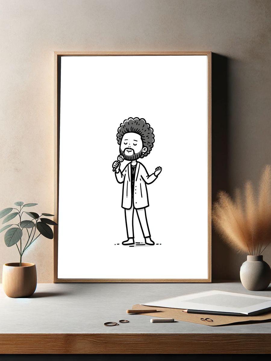 Soulful Singer Line-Art Poster. — room view 2