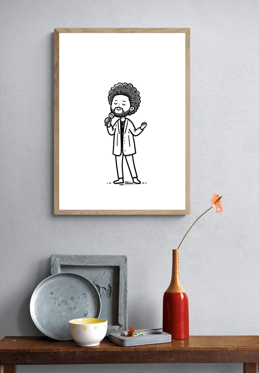 Soulful Singer Line-Art Poster. — room view 3