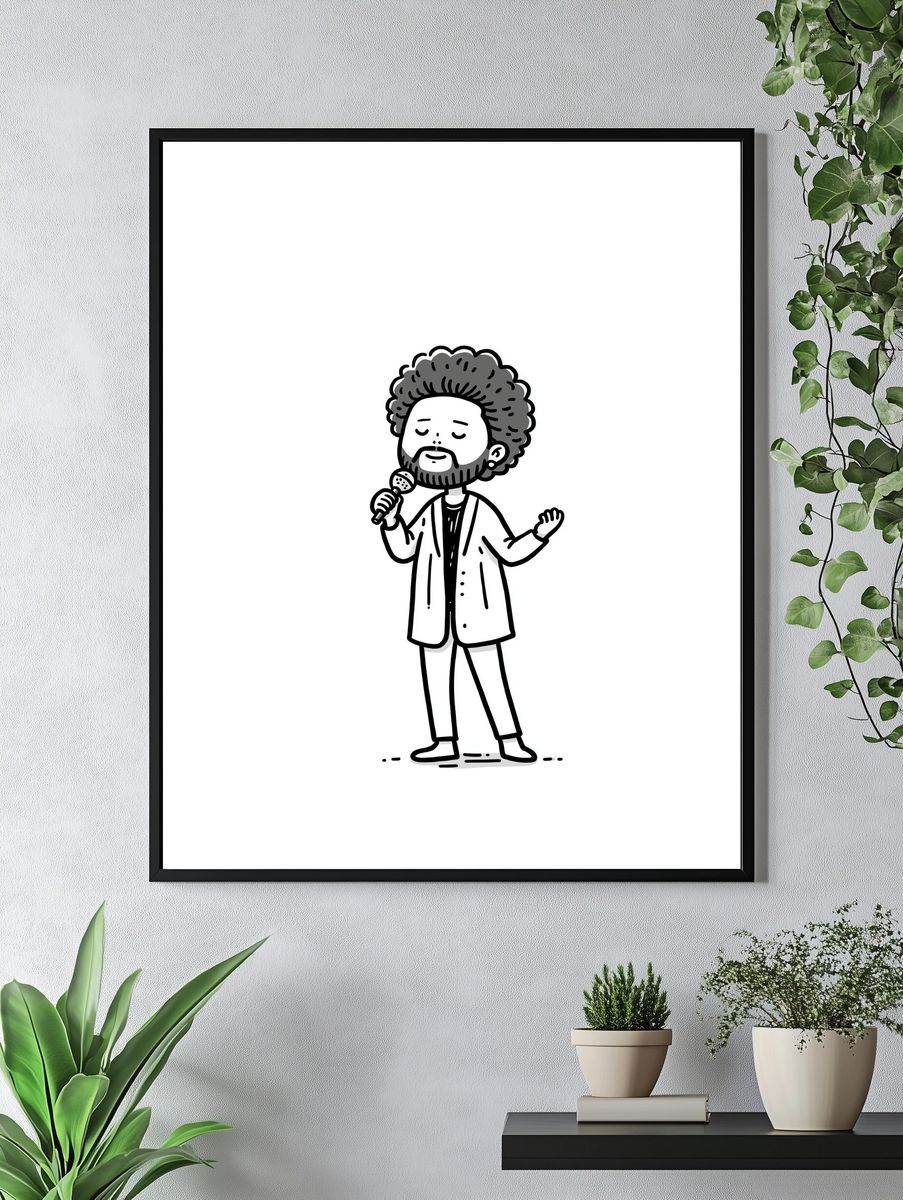 Soulful Singer Line-Art Poster. — room view 4