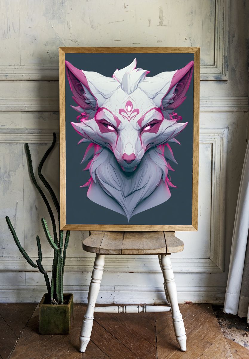 Neon Fox Spirit Illustration Poster. — room view 1