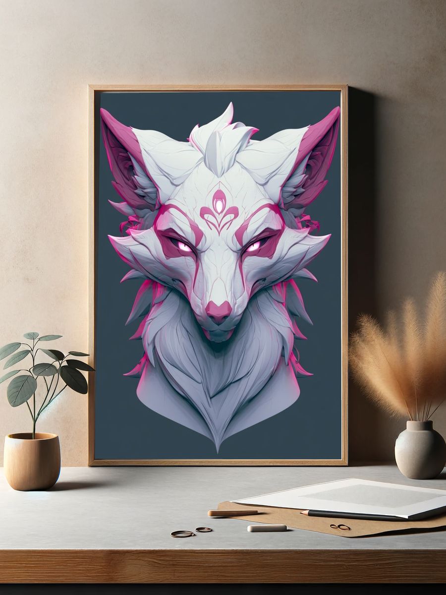 Neon Fox Spirit Illustration Poster. — room view 2