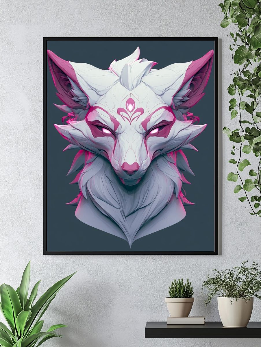 Neon Fox Spirit Illustration Poster. — room view 4