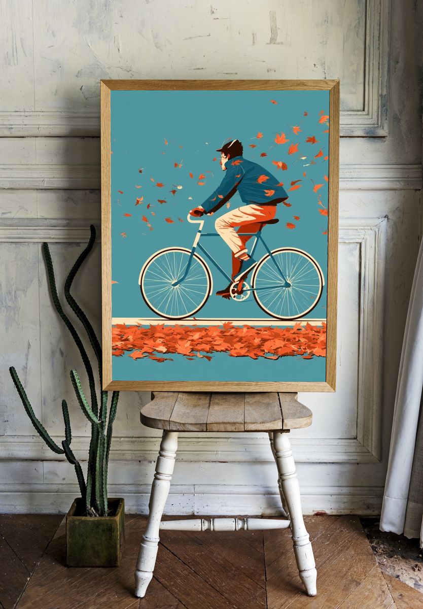 Autumn Cyclist Illustration Poster. — room view 1