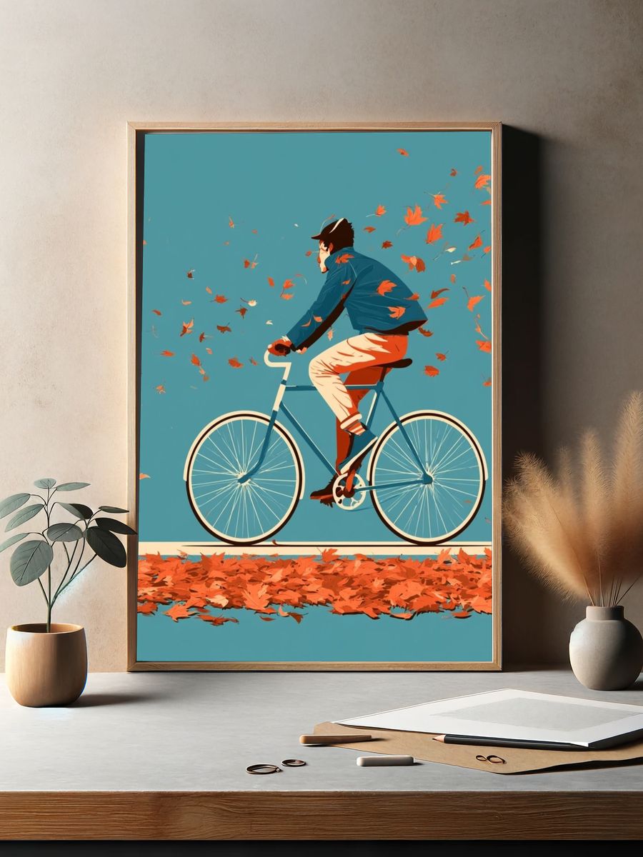 Autumn Cyclist Illustration Poster. — room view 2