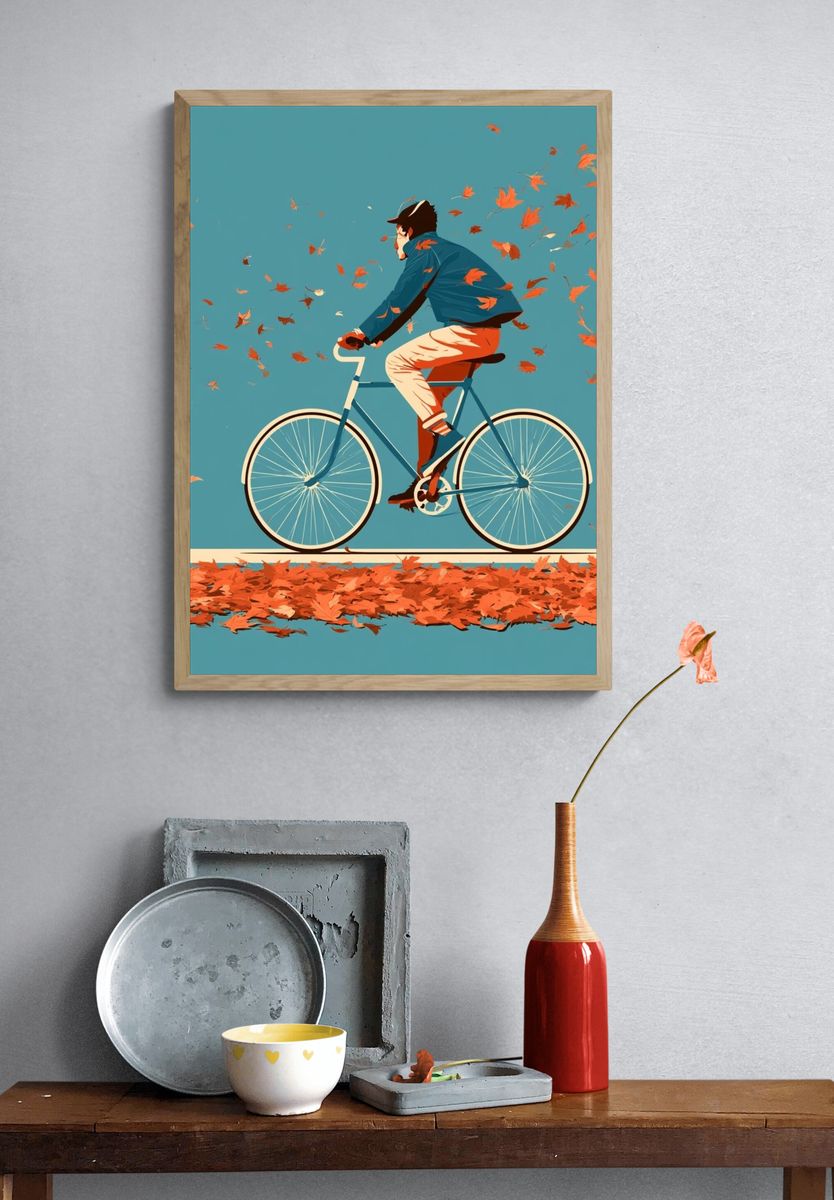 Autumn Cyclist Illustration Poster. — room view 3