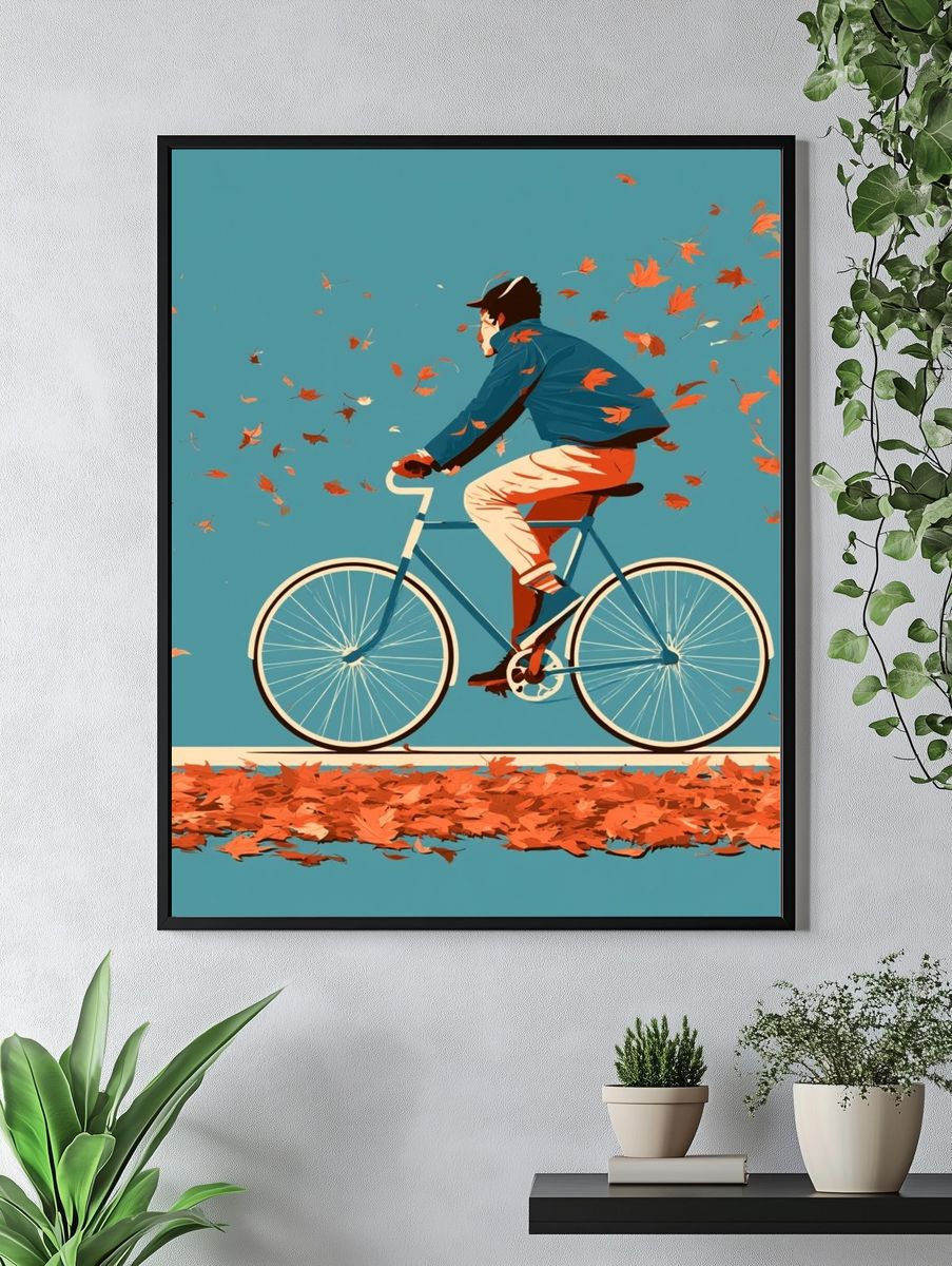 Autumn Cyclist Illustration Poster. — room view 4