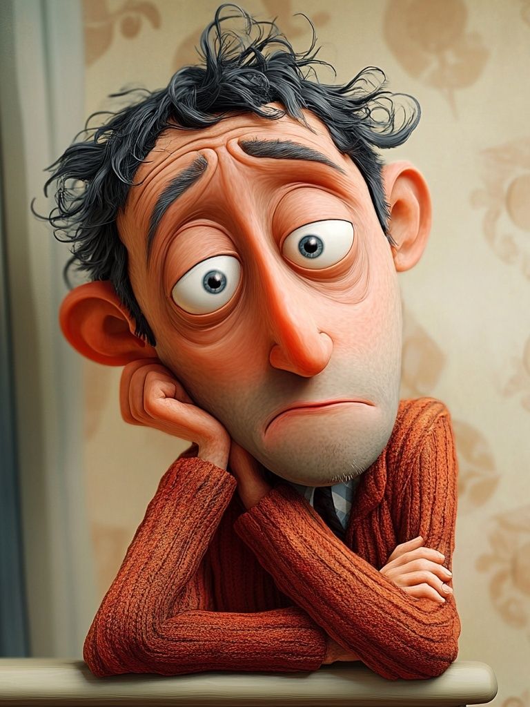 Melancholy Cartoon Portrait Poster. poster detail