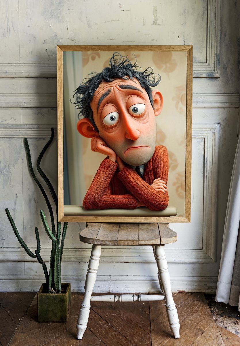 Melancholy Cartoon Portrait Poster. room preview