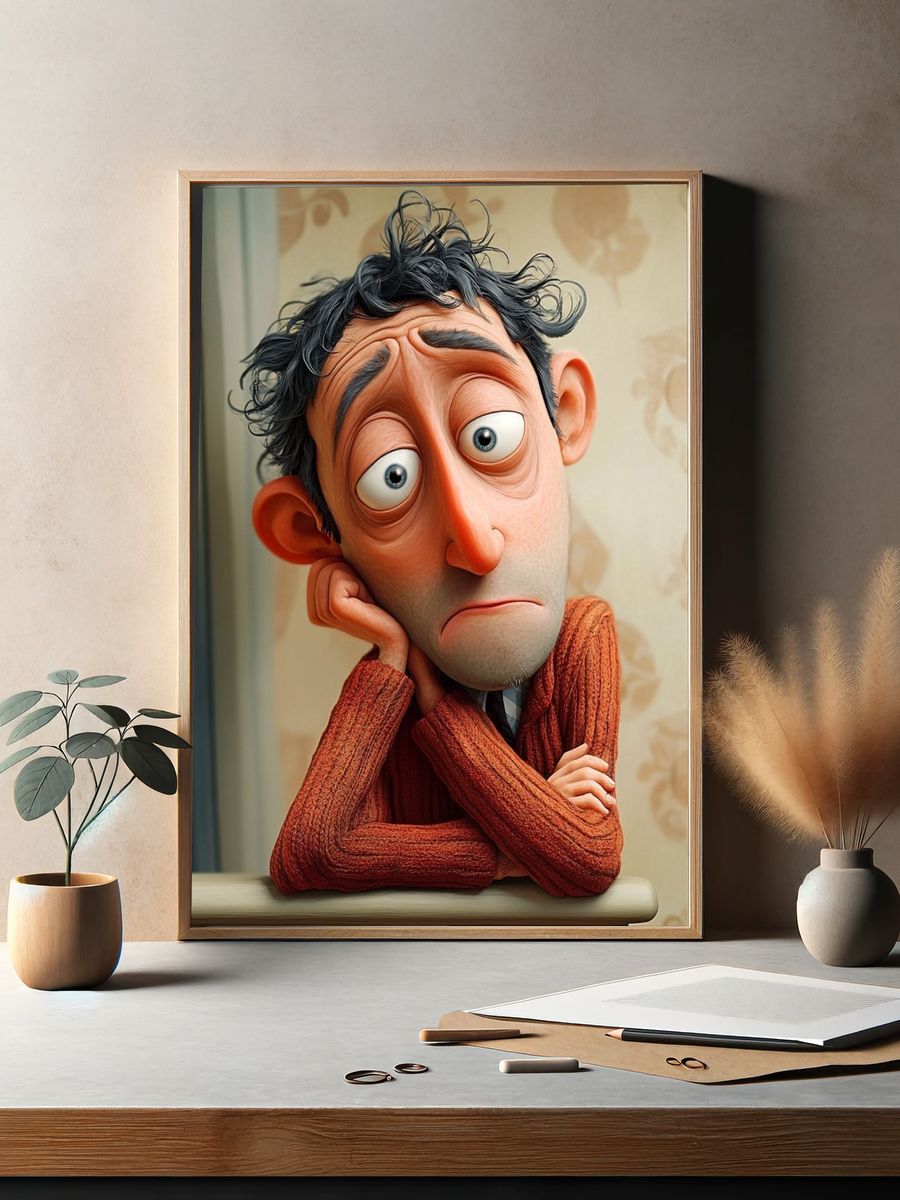 Melancholy Cartoon Portrait Poster. — room view 2